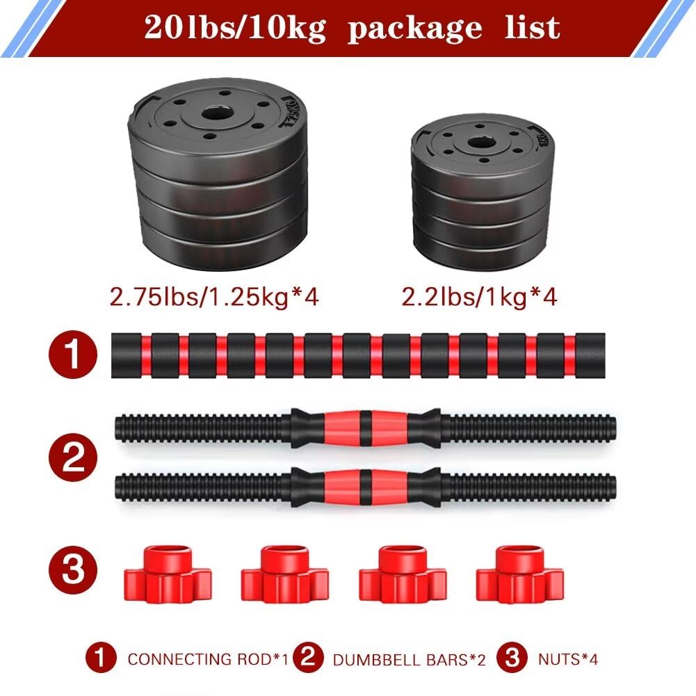 Adjustable-Dumbbells-Sets,Free Weights-20lb(10lb*2) Dumbbells Set of 2 Convertible To Barbell