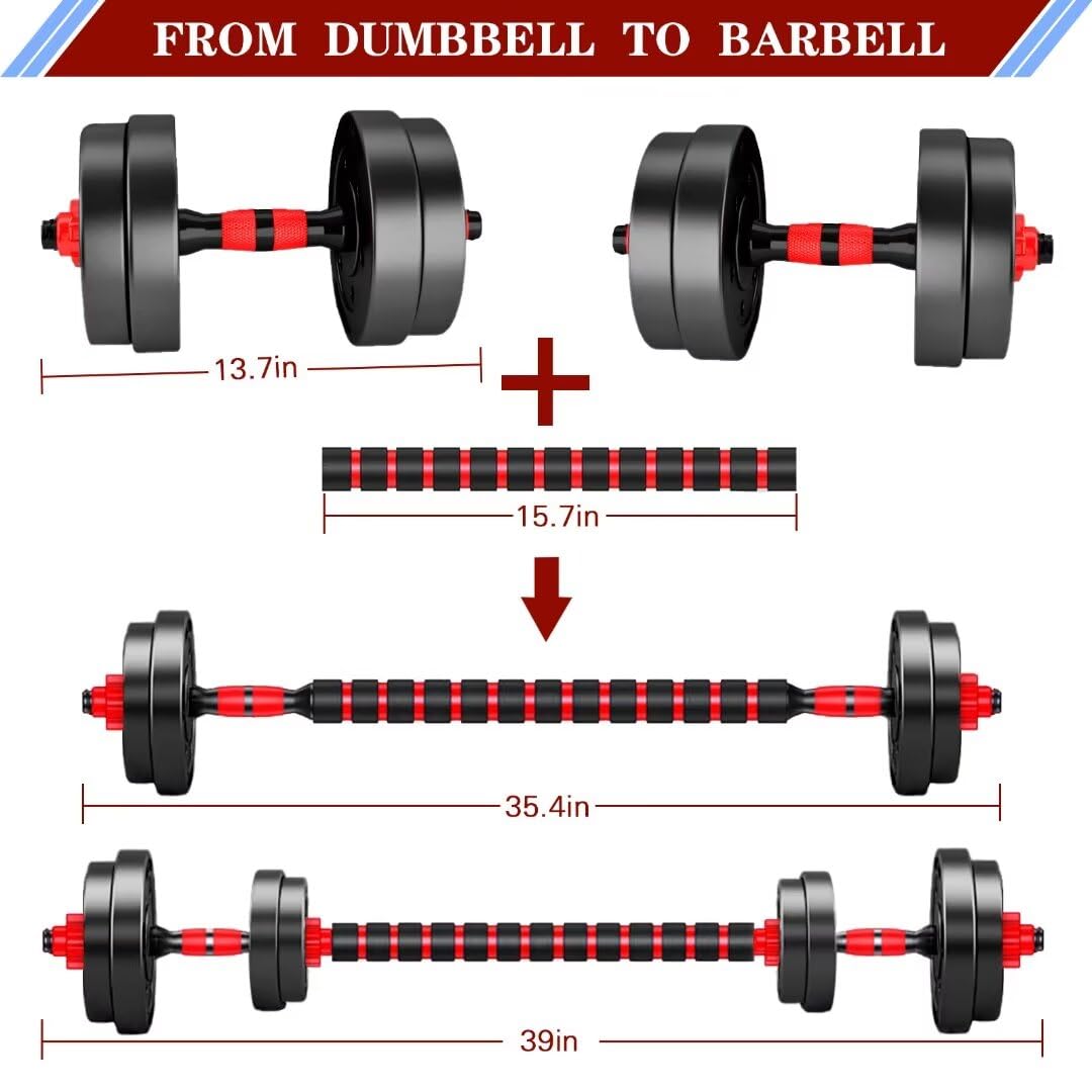 Adjustable-Dumbbells-Sets,Free Weights-20lb(10lb*2) Dumbbells Set of 2 Convertible To Barbell